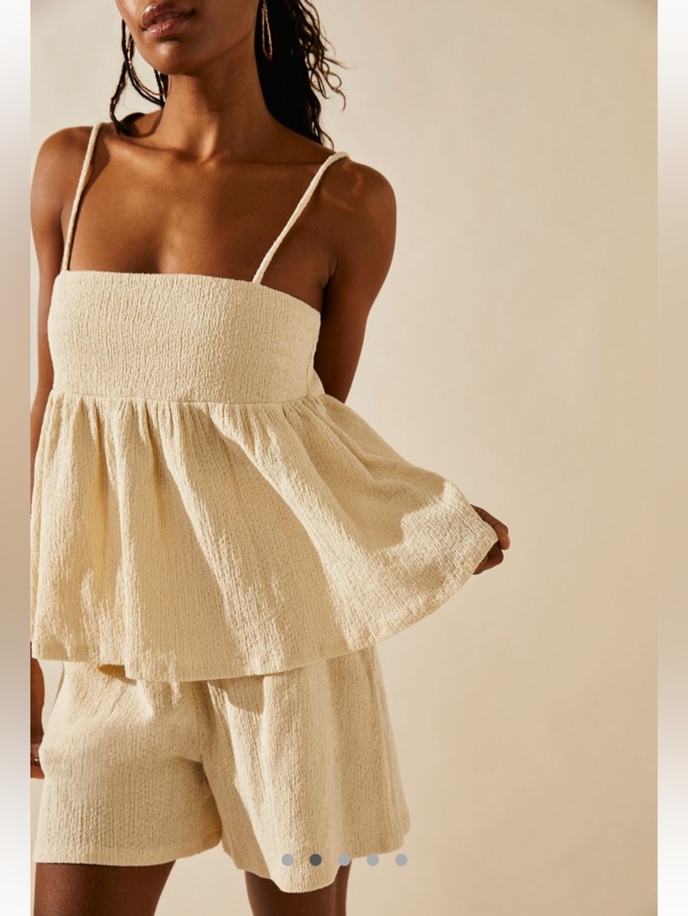 FP Movement by Free People Cream Textured Smocked Cami Top